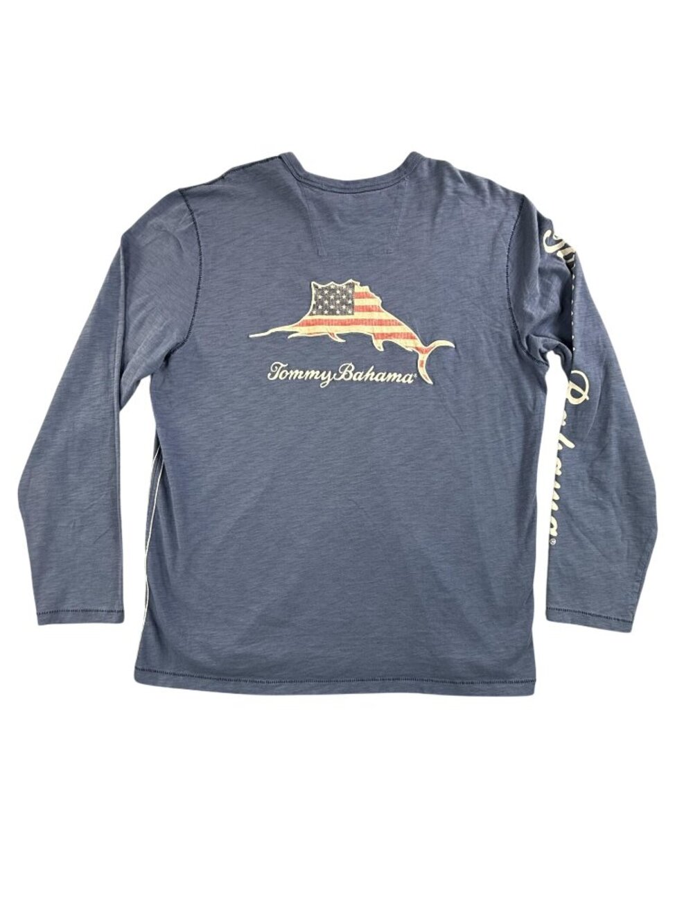 Tommy Bahama Shirt Mens Medium Blue Long Sleeve USA Flag Graphic Tee Patriotic